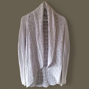 Guess L Y2K Cottagecore Beach Coastal Open Waterfall Pointelle Knit Cardigan